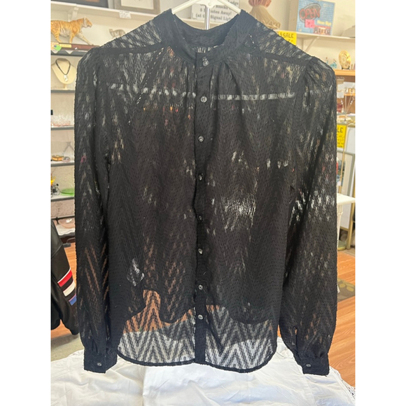 Free People Black Flowy Sheer Chevron Textured Blouse Womens Size XS EUC - Picture 8 of 15